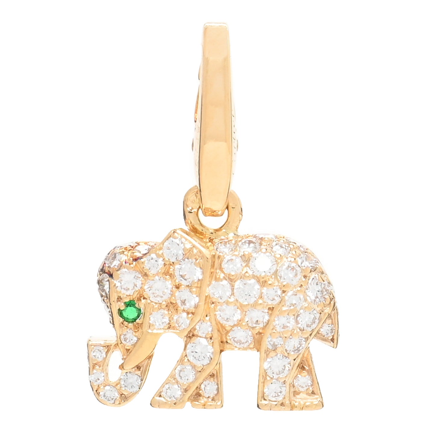 18K Yellow Gold Diamond Emerald Elephant Charm