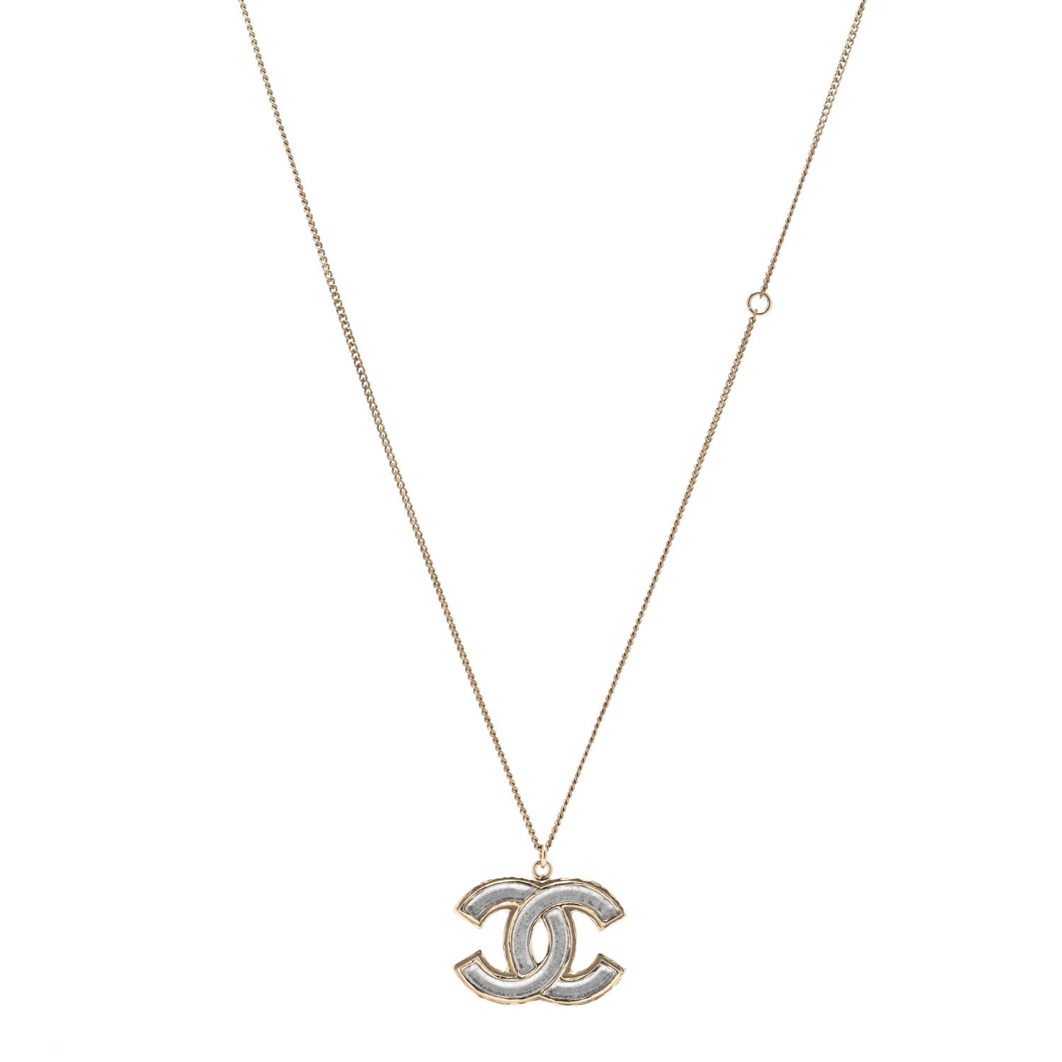 Chanel Enamel CC Pendant Necklace Gold Silver 1 of 6