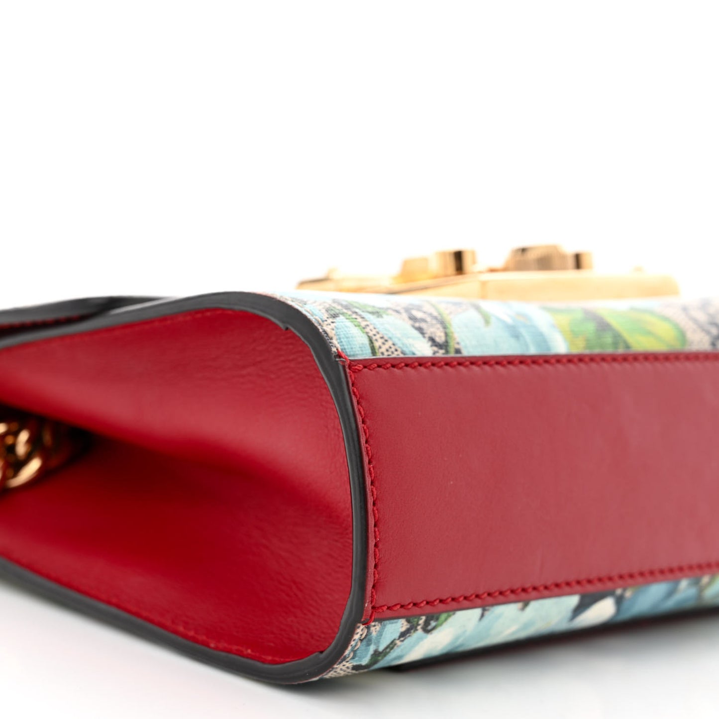 GG Supreme Monogram Blooms Small Padlock Shoulder Bag Beige Blue Navy Hibiscus Red