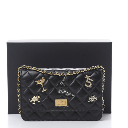 Chanel Aged Calfskin Quilted Lucky Charms 2.55 Reissue Wallet On Chain WOC Black 13 of 13