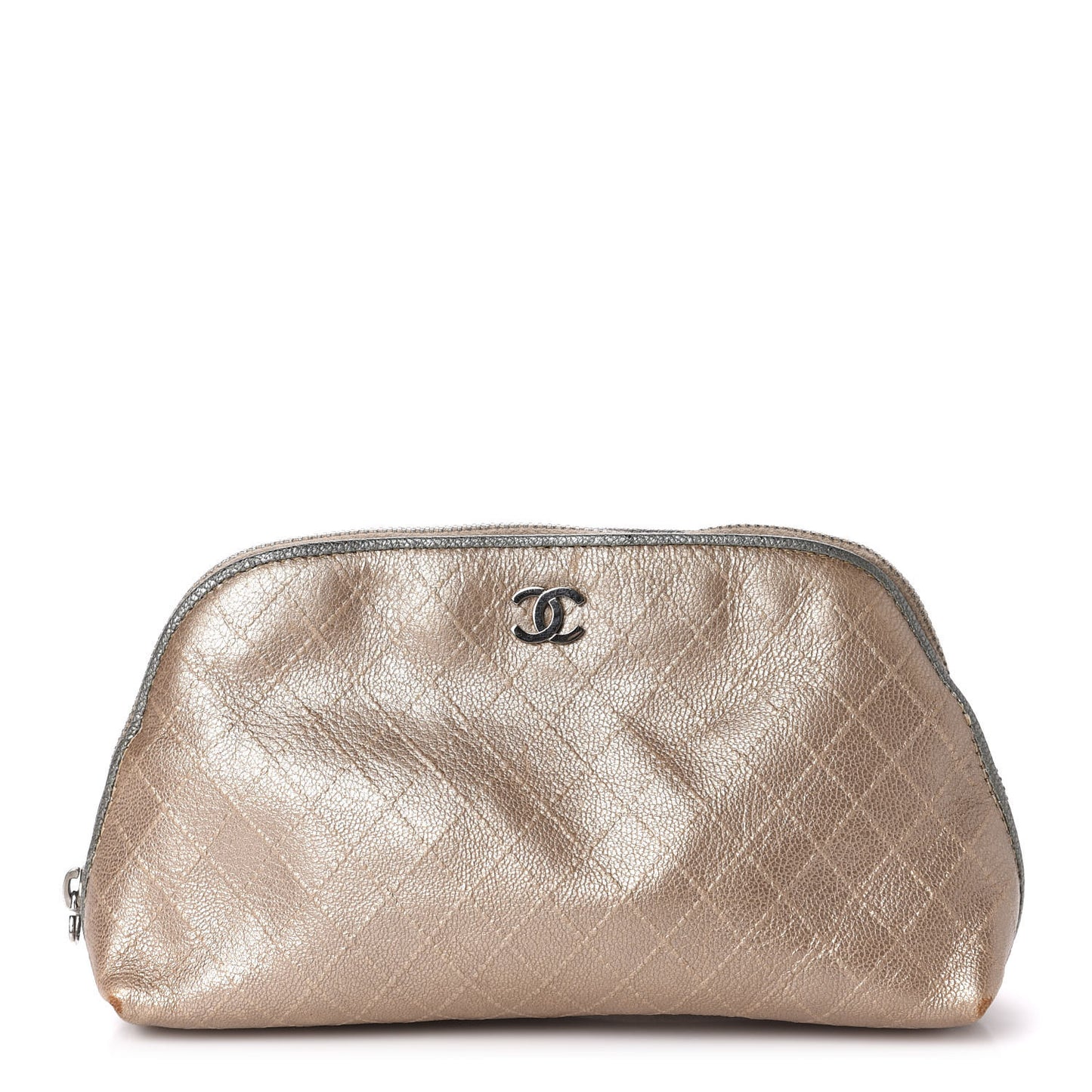 Iridescent Calfskin Embossed Cosmetic Pouch Light Gold