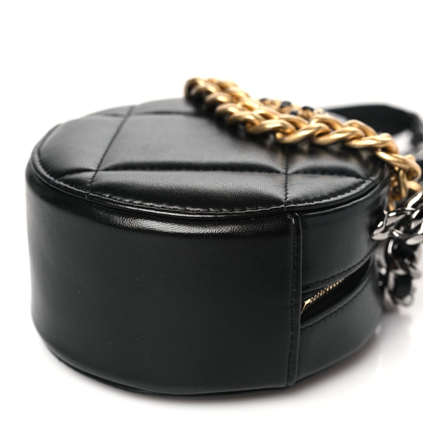 Lambskin Quilted Chanel 19 Round Clutch With Chain Black