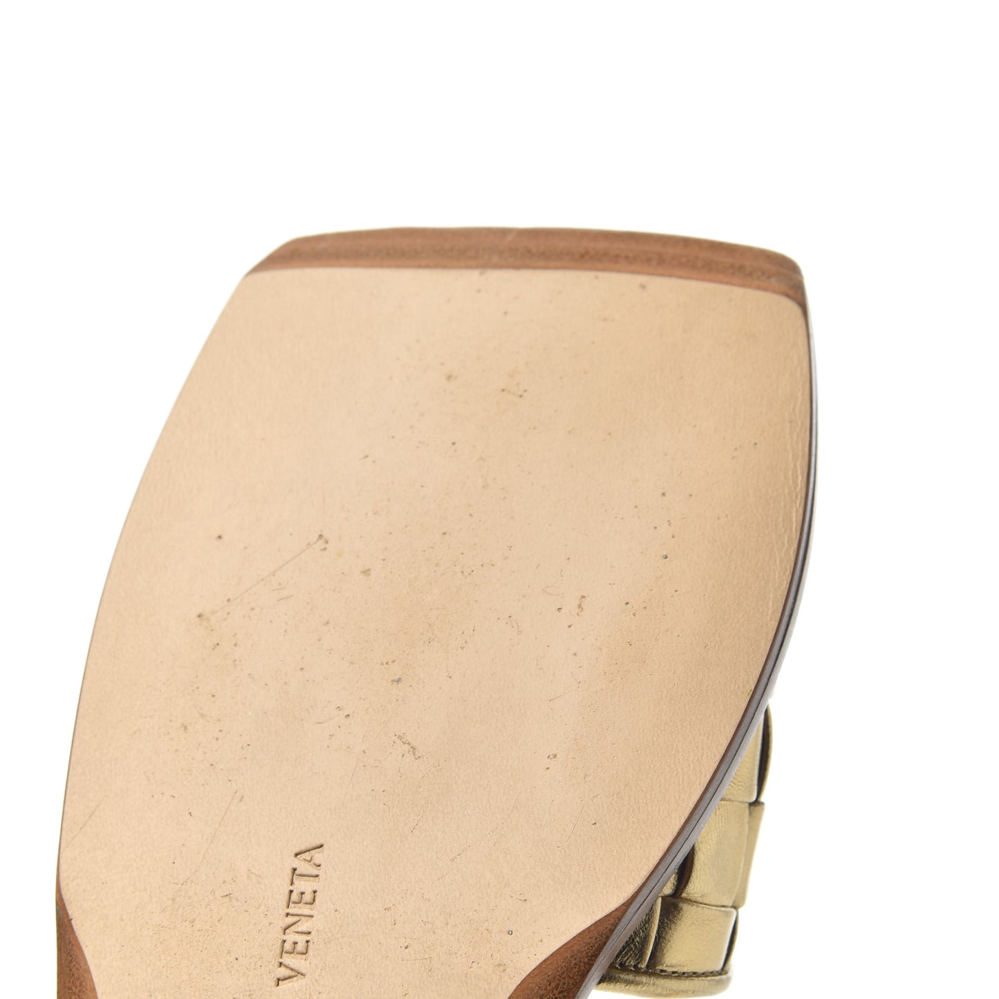 Laminated Nappa Intrecciato Squared Toe Flat Sandals 36 Gold