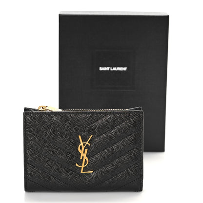 Saint Laurent Grain De Poudre Matelasse Chevron Monogram Zipped Two-Part Wallet Black 9 of 9