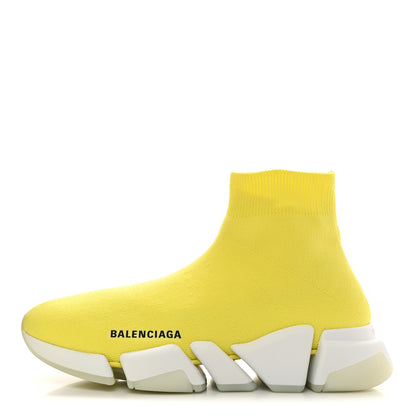 Balenciaga Ribbed Knit Womens Speed 2.0 Transparent Sole Sneakers 38 Yellow 1 of 9