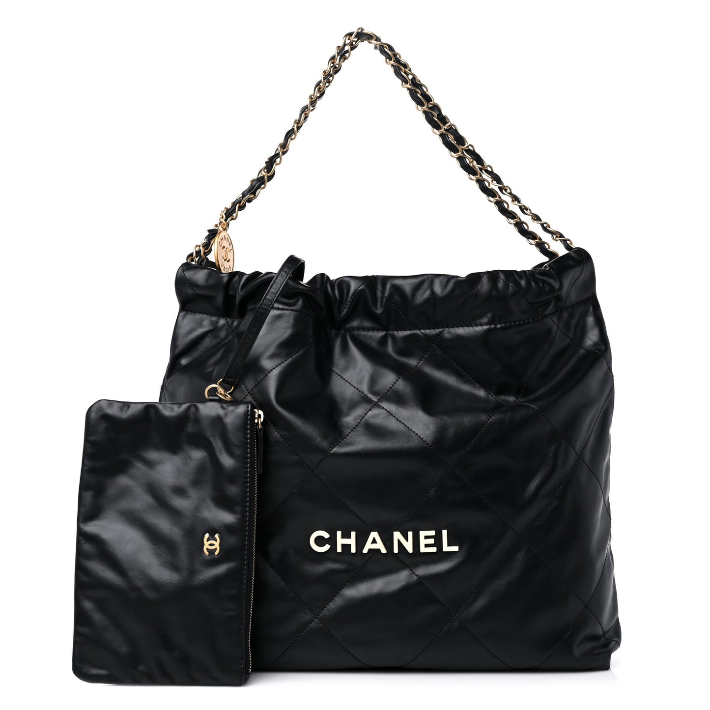 Shiny Calfskin Quilted Chanel 22 Black White