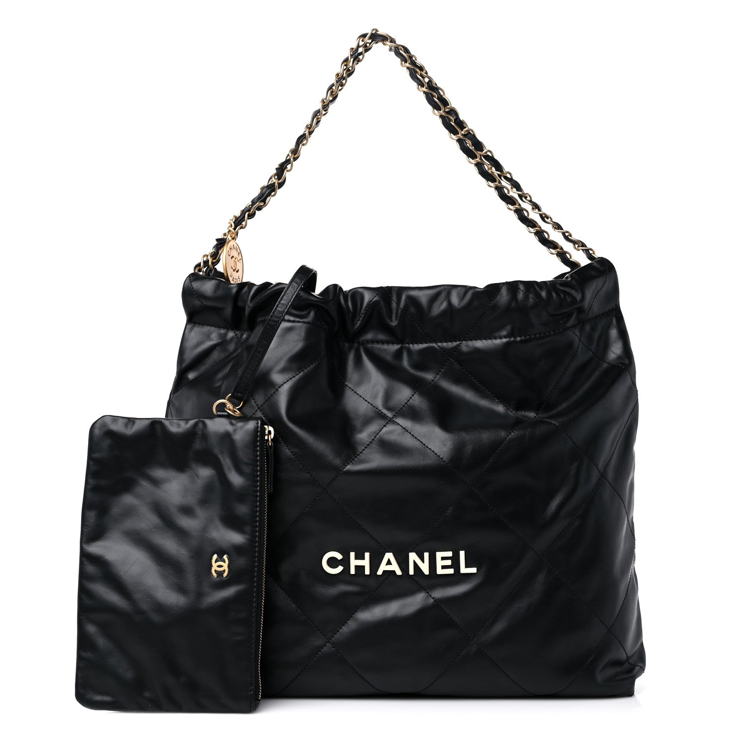 Chanel Shiny Calfskin Quilted Chanel 22 Black White 1 of 10
