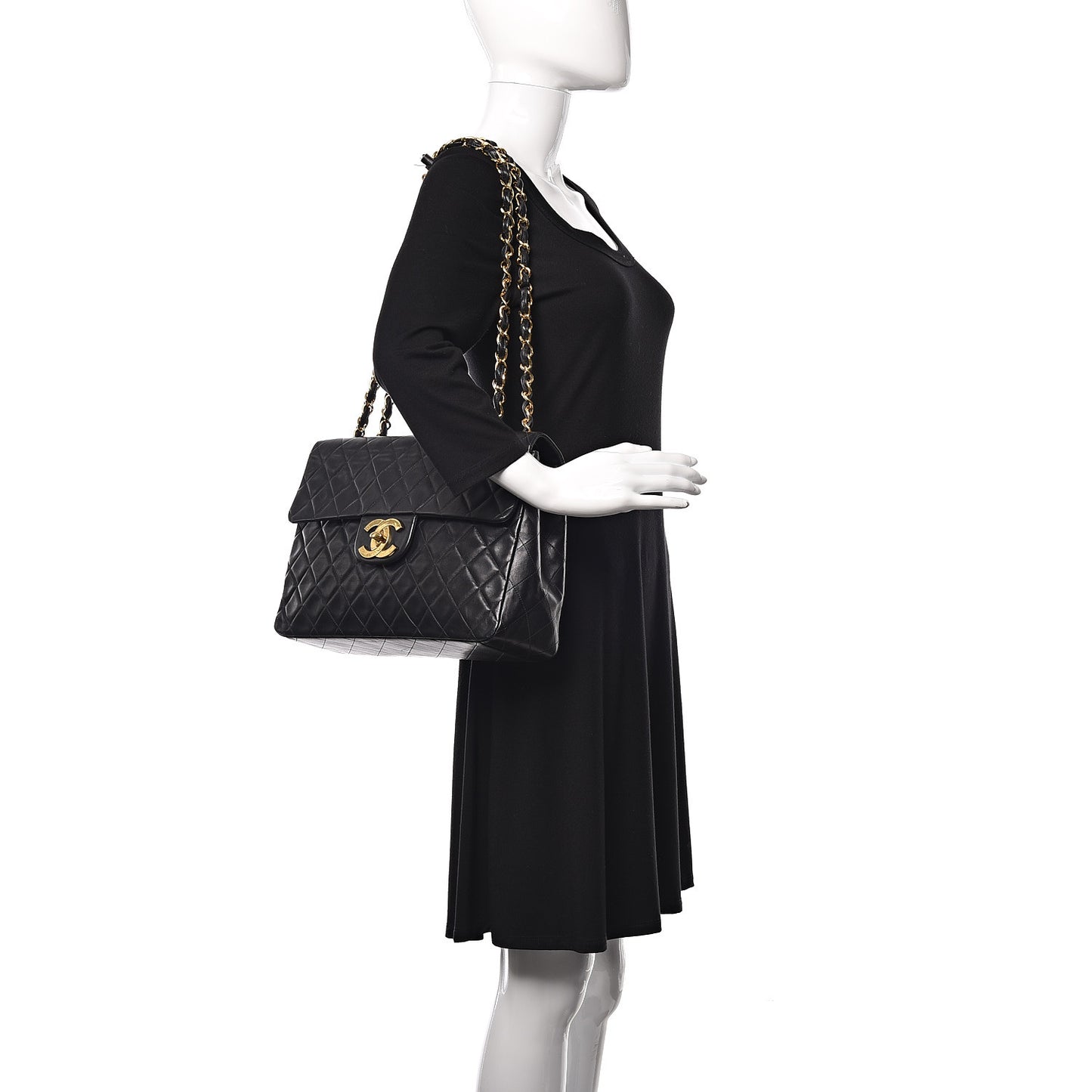 Lambskin Quilted XL Jumbo Single Flap Black