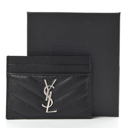 Saint Laurent Grain De Poudre Matelasse Chevron Monogram Credit Card Case Black 10 of 10