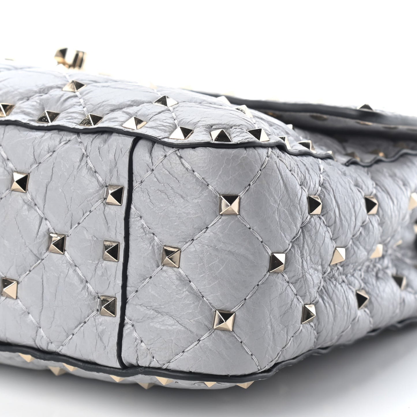 Craquele Nappa Medium Rockstud Spike Shoulder Bag Pastel Grey