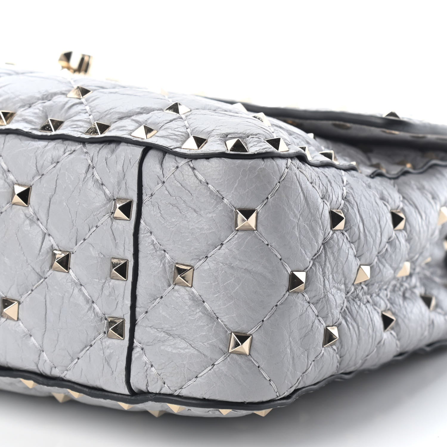 Valentino Garavani Craquele Nappa Medium Rockstud Spike Shoulder Bag Pastel Grey 9 of 9