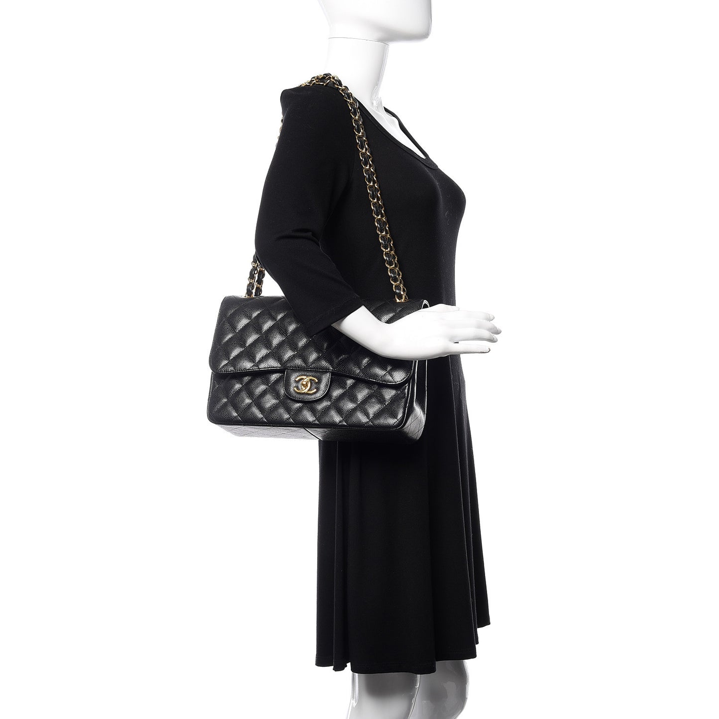 Caviar Quilted Jumbo Double Flap Black