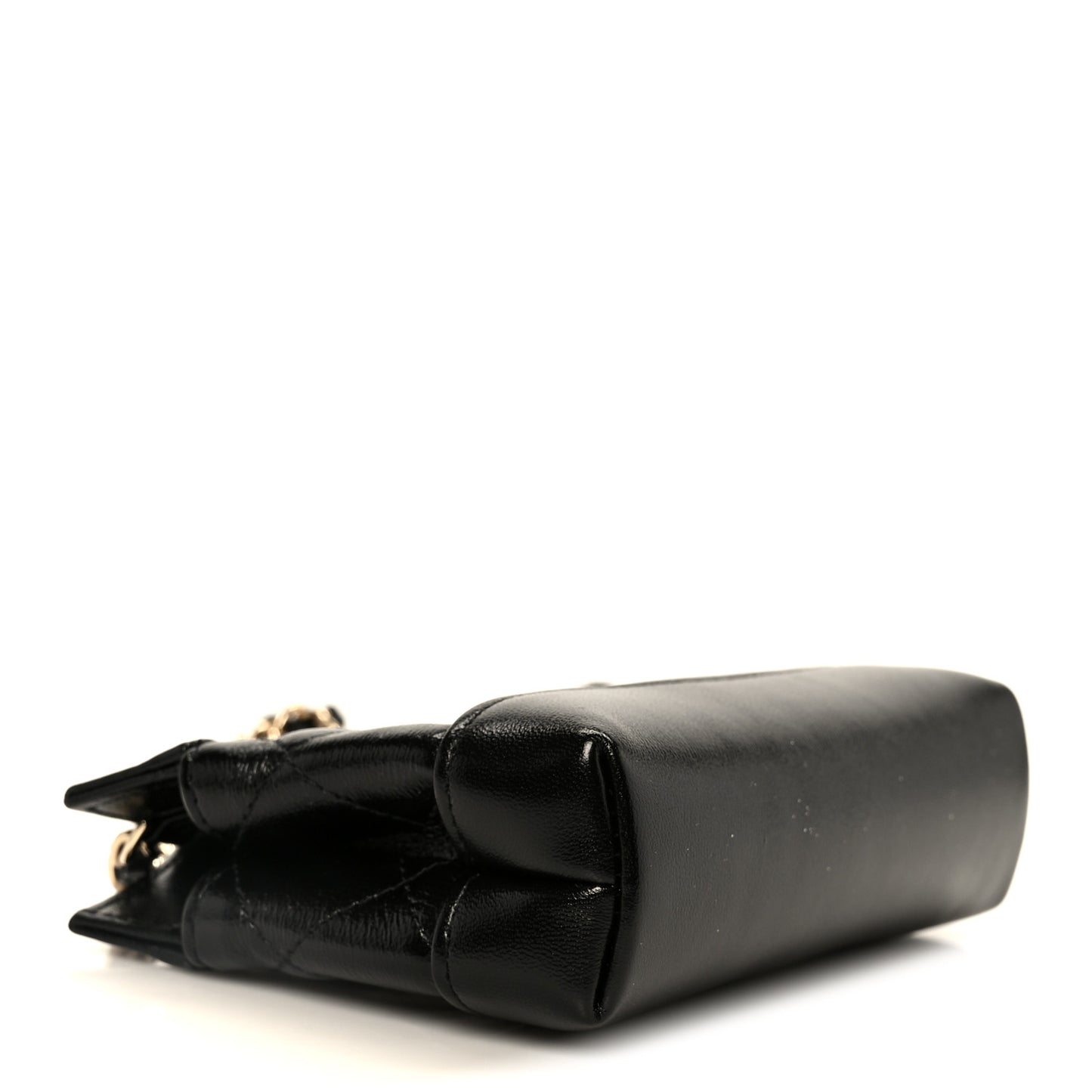Shiny Lambskin Quilted Micro 31 Clutch With Chain Black