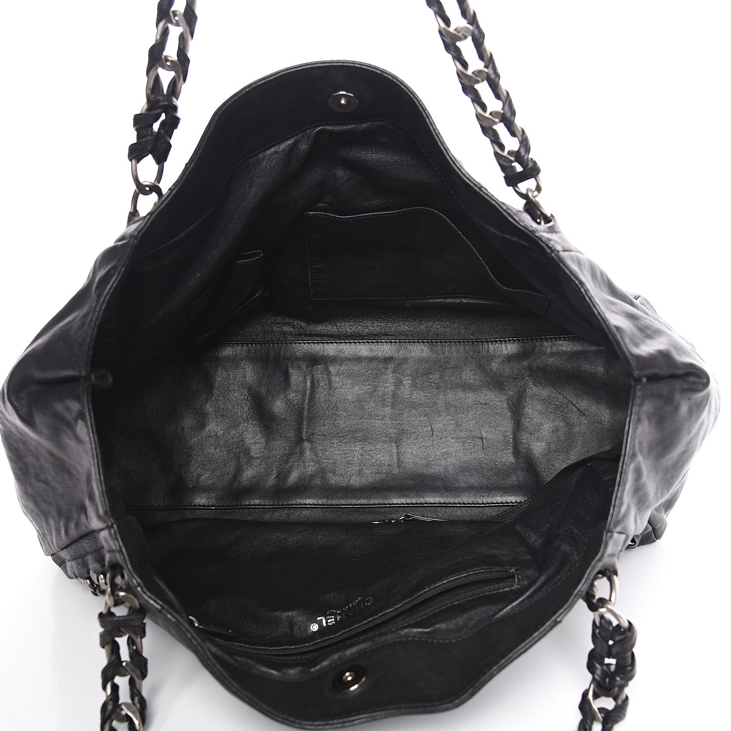 Glazed Calfskin East West Modern Chain Tote Black