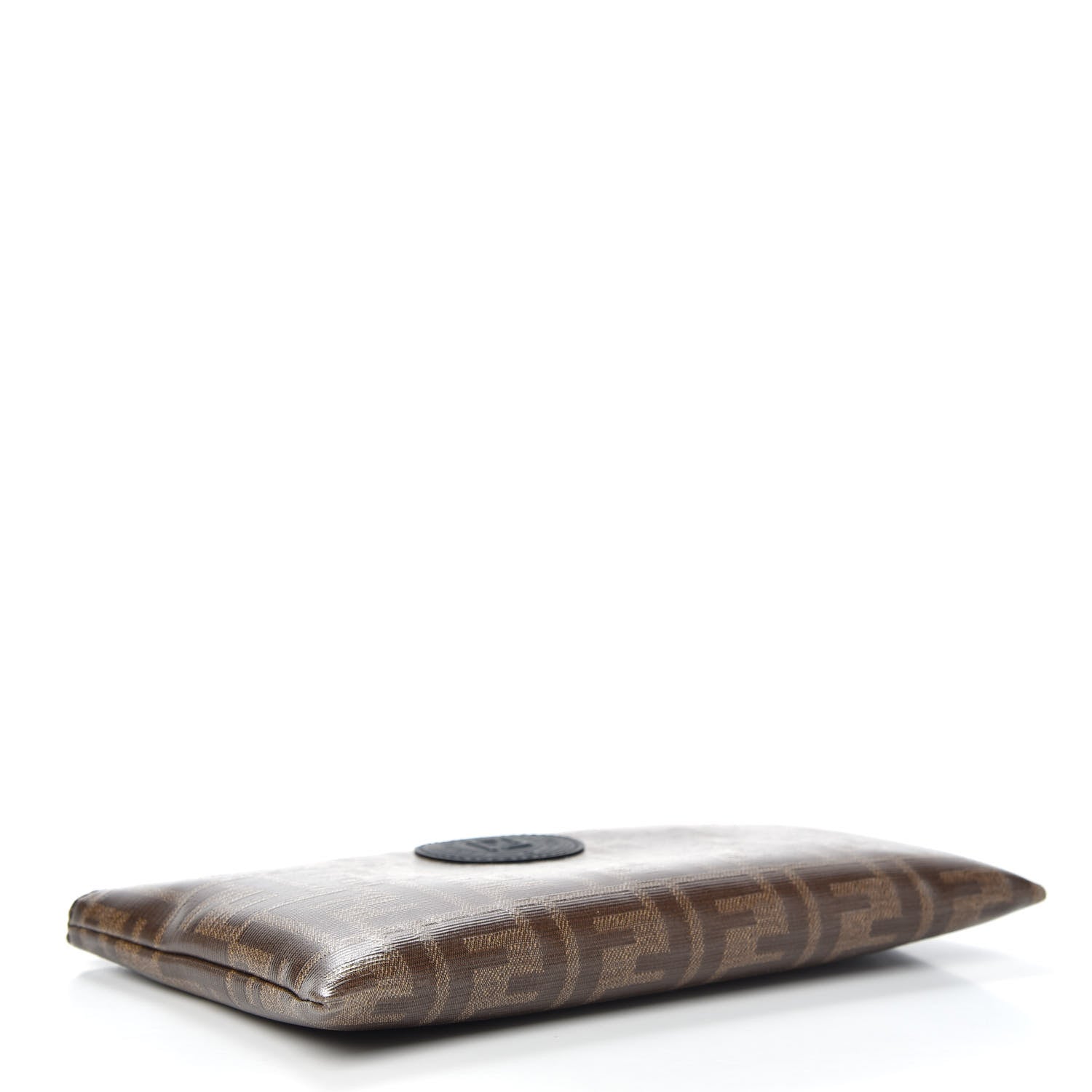 Fendi Glazed Fabric Vitello Century FF 1974 Stamp Patch Small FFreedom Flat Pouch Mogano Panna Black 4 of 6