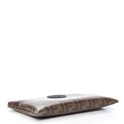 Fendi Glazed Fabric Vitello Century FF 1974 Stamp Patch Small FFreedom Flat Pouch Mogano Panna Black 4 of 6
