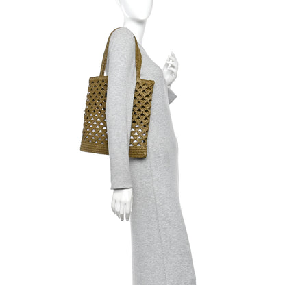 Prada Yarn Raffia Effect Crochet Logo Embroidered Tote Bag Oliva 2 of 9