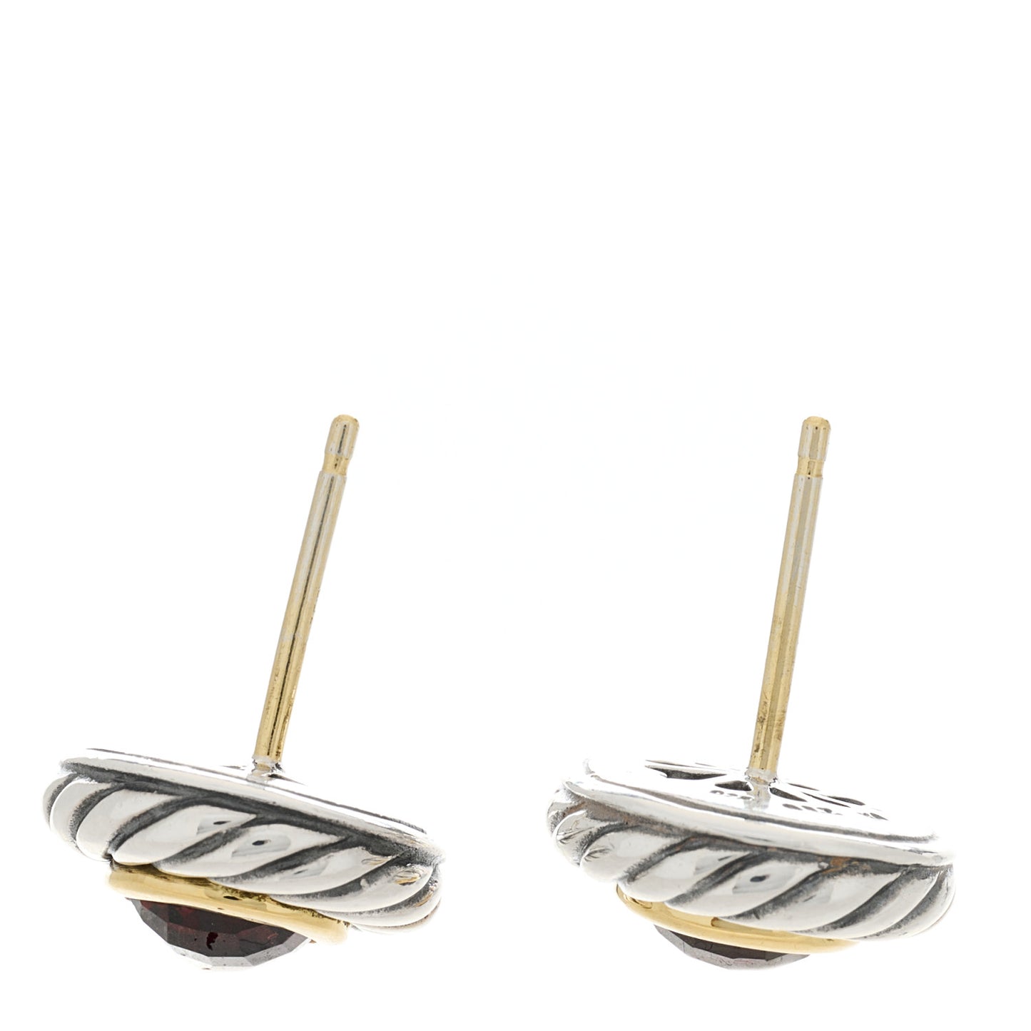 Sterling Silver 18K Yellow Gold Garnet Cookie Cable Earrings