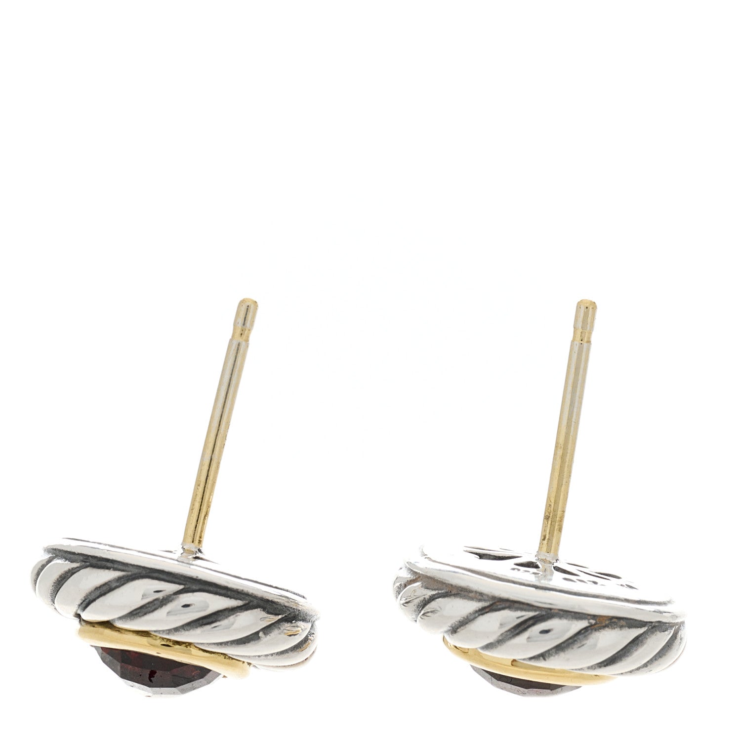 David Yurman Sterling Silver 18K Yellow Gold Garnet Cookie Cable Earrings 3 of 4