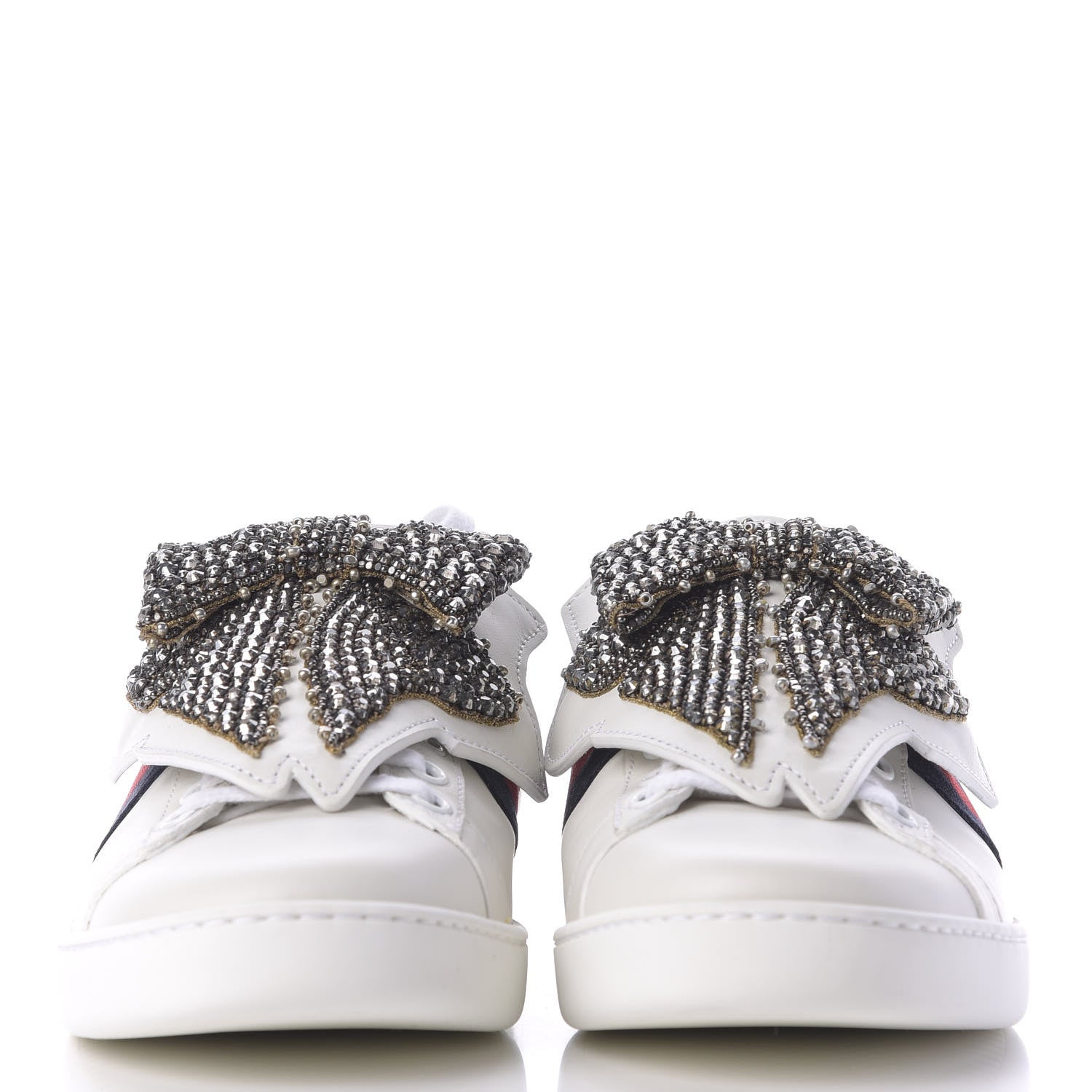 Gucci Calfskin Ayers Web Womens Ace Bow Lace Sneakers 38 White 2 of 10