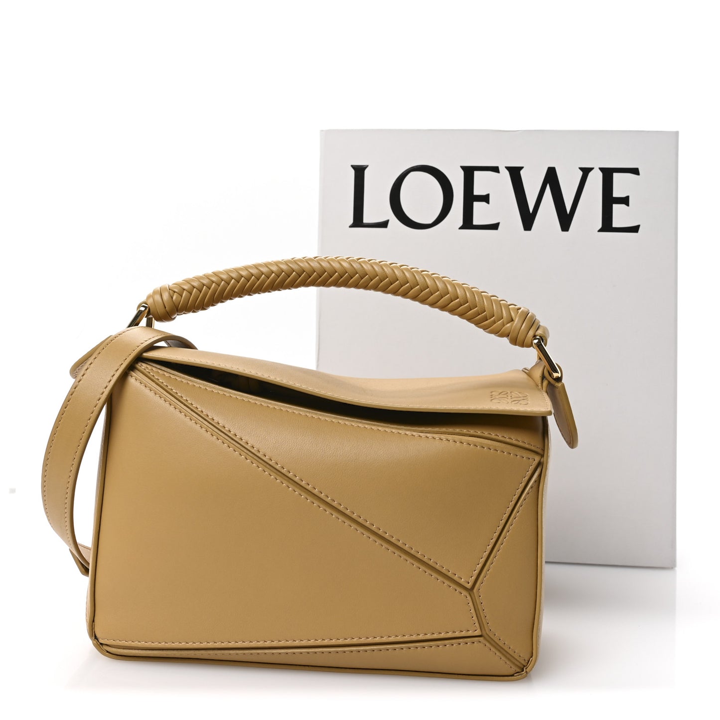 Calfskin Small Woven Puzzle Bag Sahara