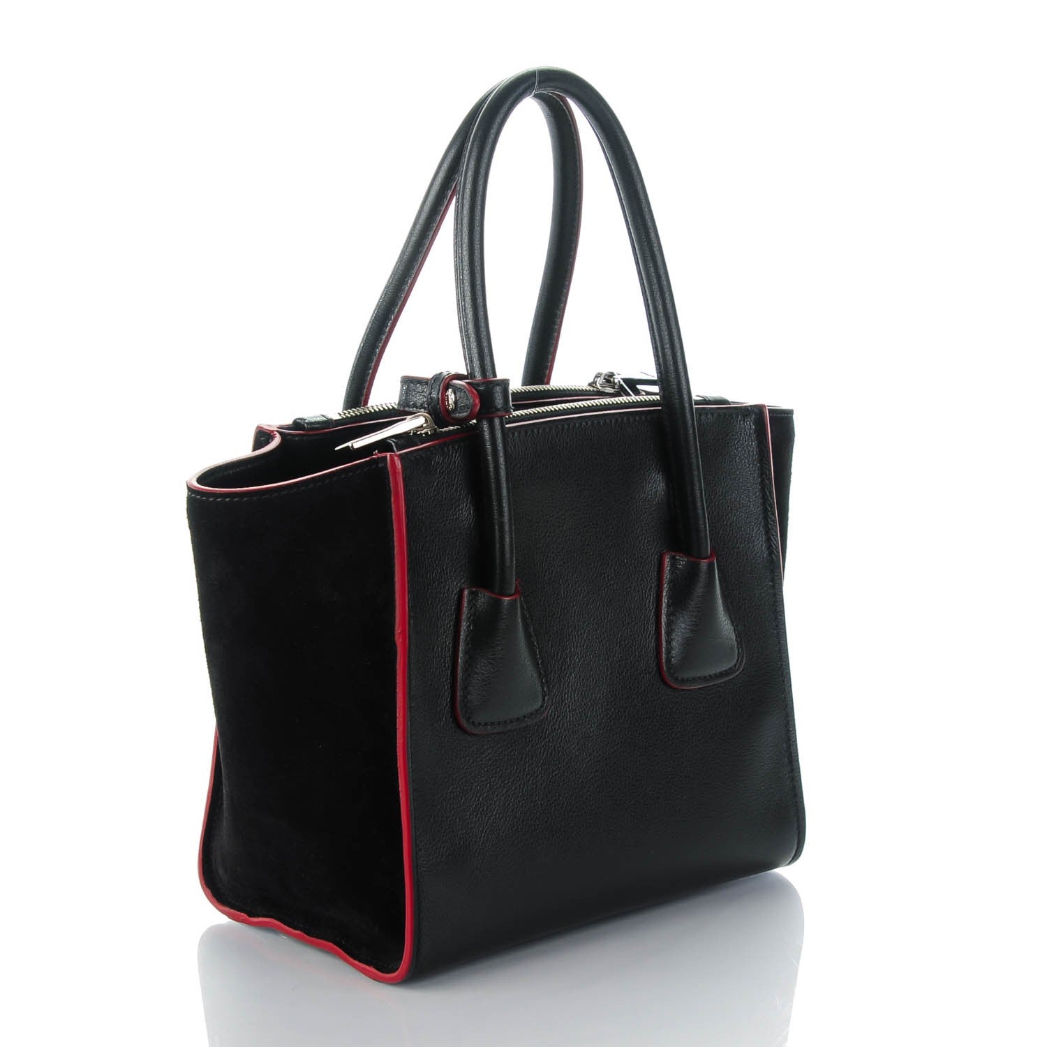 Prada Glace Calf Suede Mini Twin Pocket Tote Nero Black 3 of 9