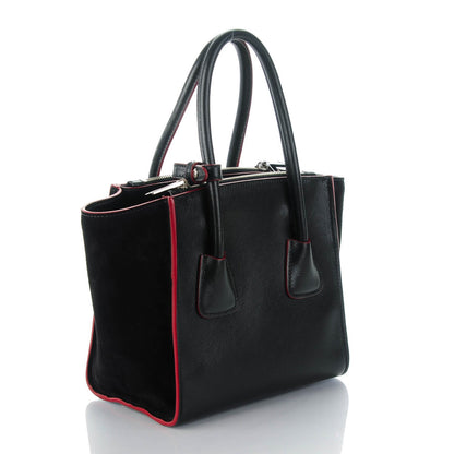Prada Glace Calf Suede Mini Twin Pocket Tote Nero Black 3 of 9