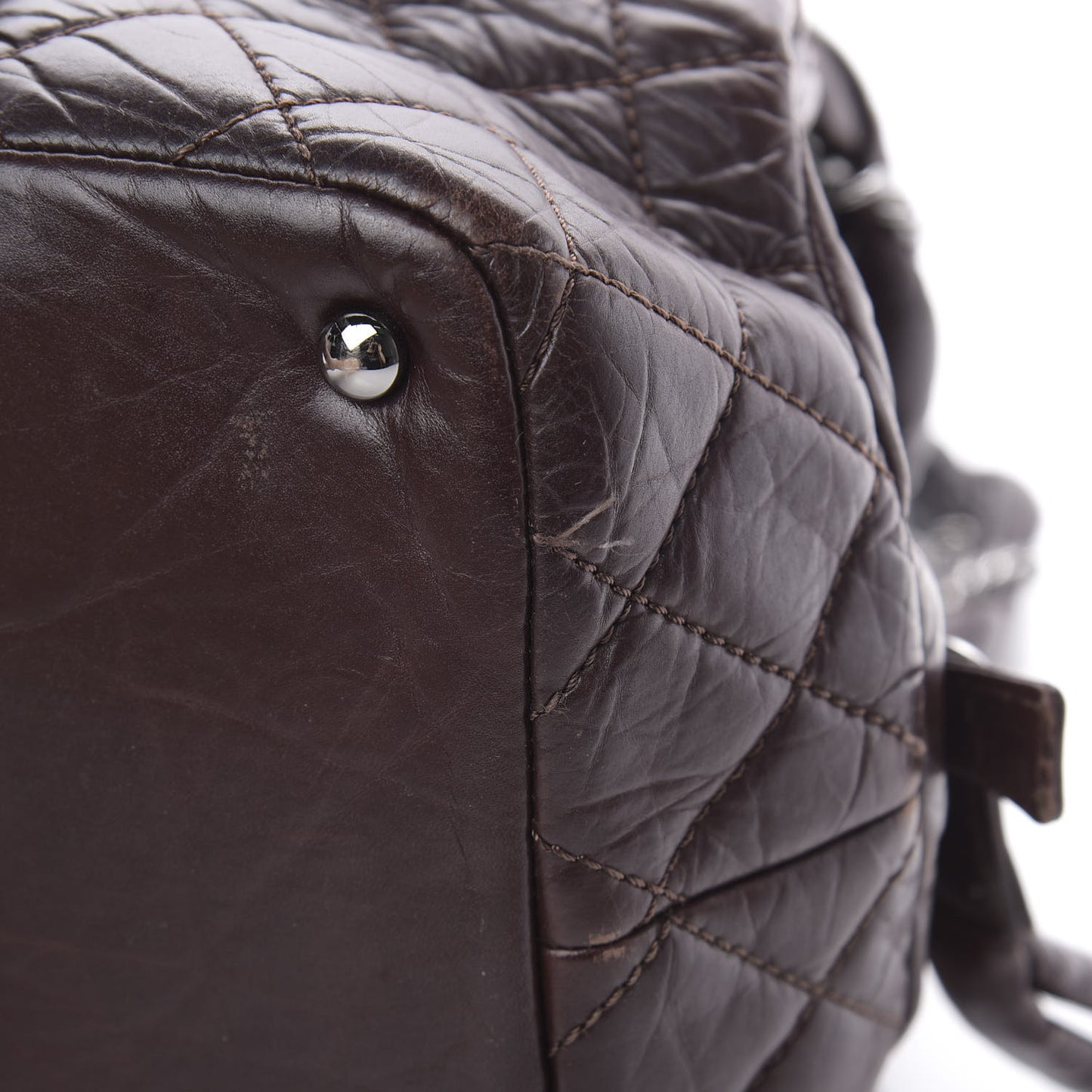 Distressed Lambskin Vintage Ligne Lady Braid Tote Brown