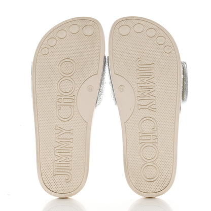 Jimmy Choo Canvas Pearl Embellished Fitz Slide Sandals 39 Silver 5 of 11