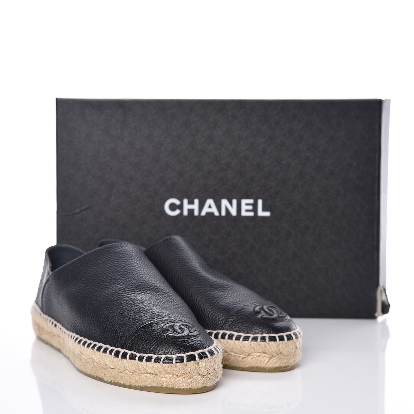 Grained Calfskin CC Espadrilles 37 Navy Black