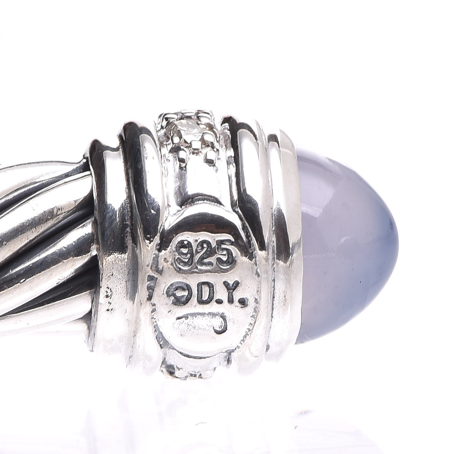 David Yurman Sterling Silver Diamond Chalcedony 7mm Cable Classics Bracelet 4 of 5