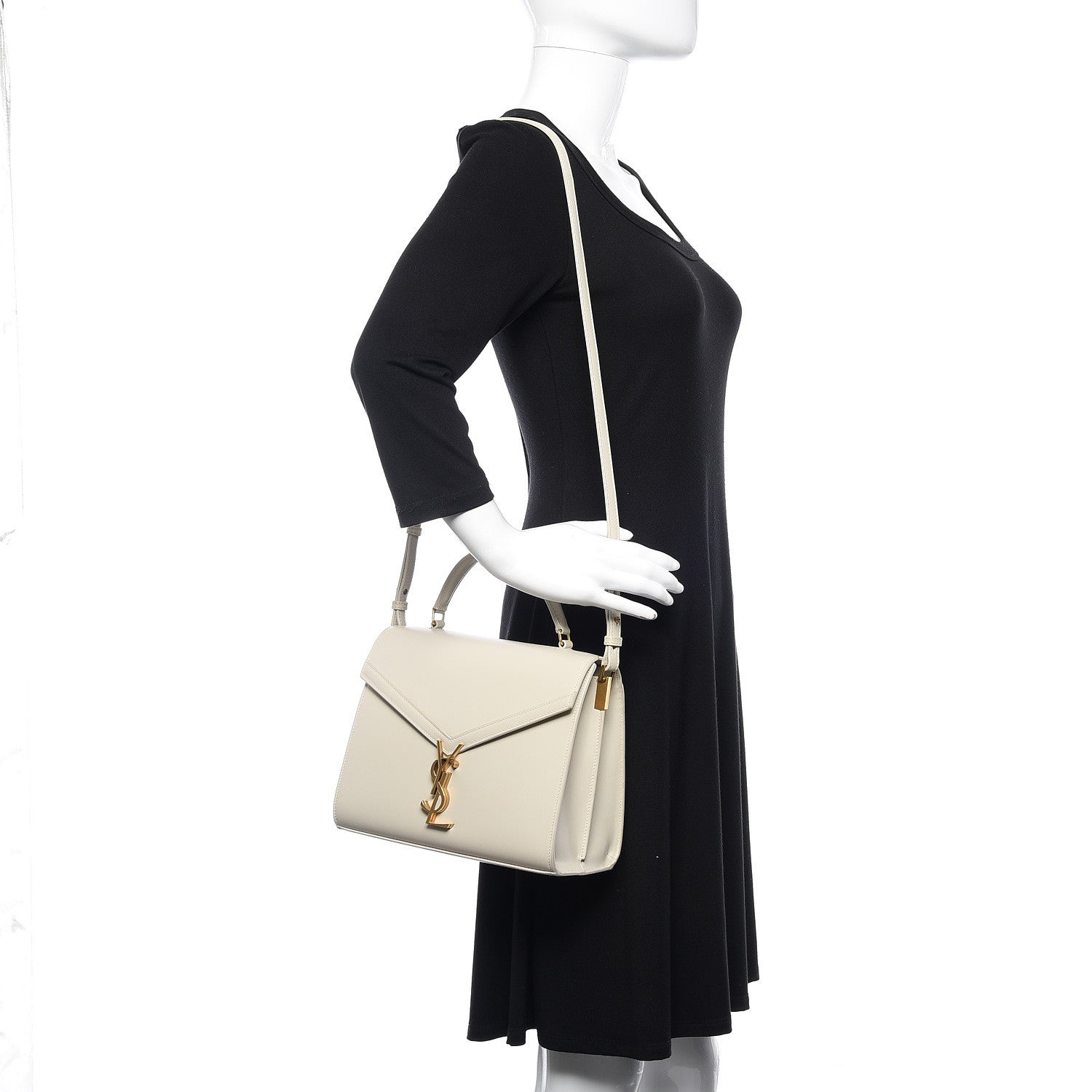 Saint Laurent Smooth Calfskin Medium Classic Monogram Cassandra Top Handle Crema Soft Rouge Legion 2 of 11