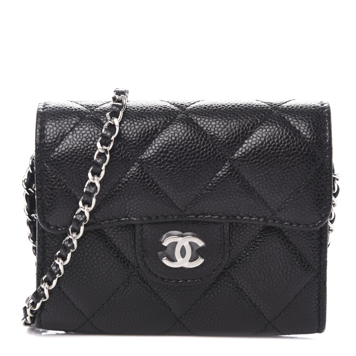 Chanel Caviar Quilted Flap Card Holder On Chain Black 1 of 11