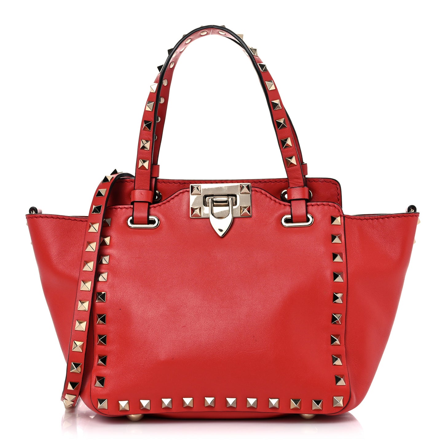Vitello Mini Rockstud Tote Red