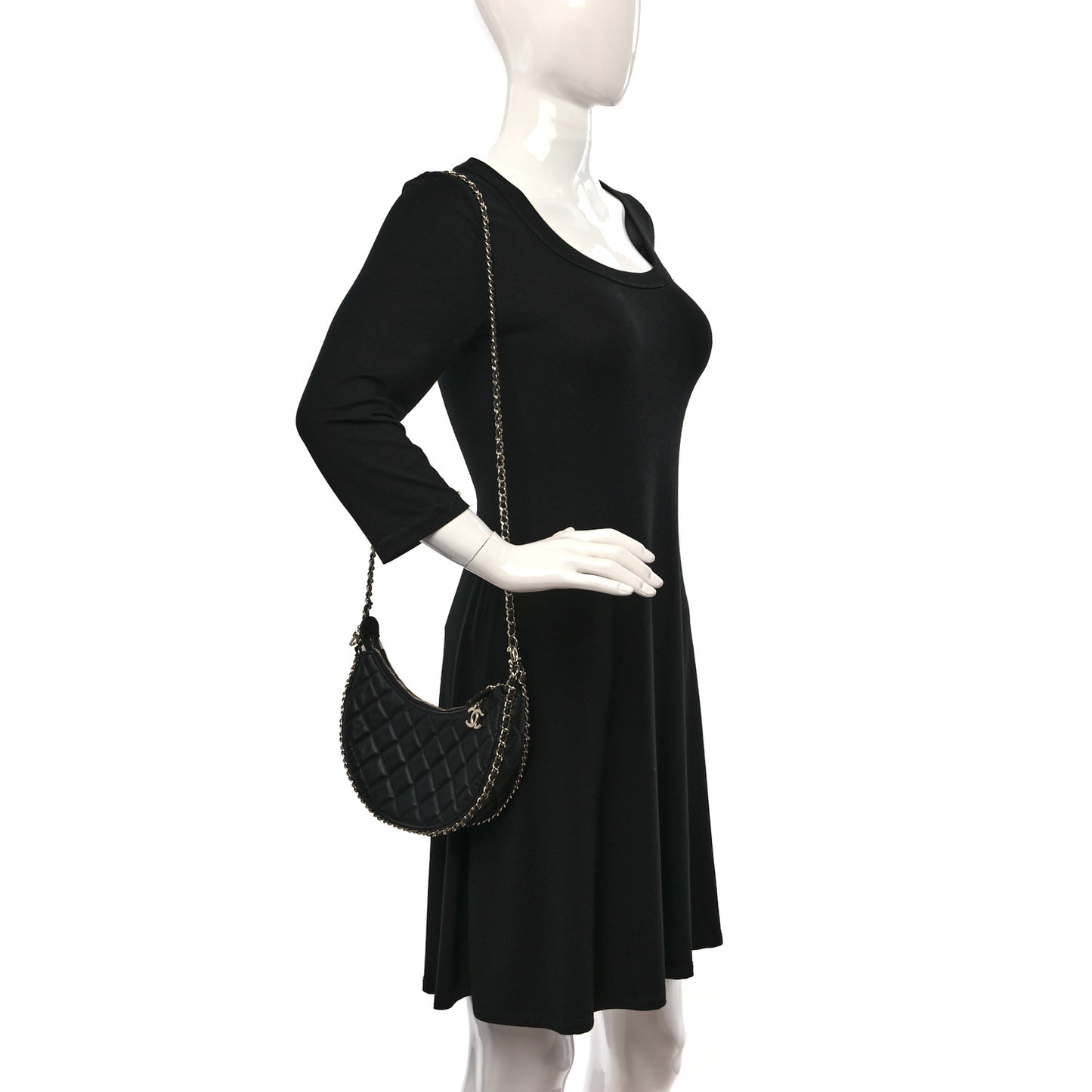 Lambskin Quilted Small Hobo Bag Black