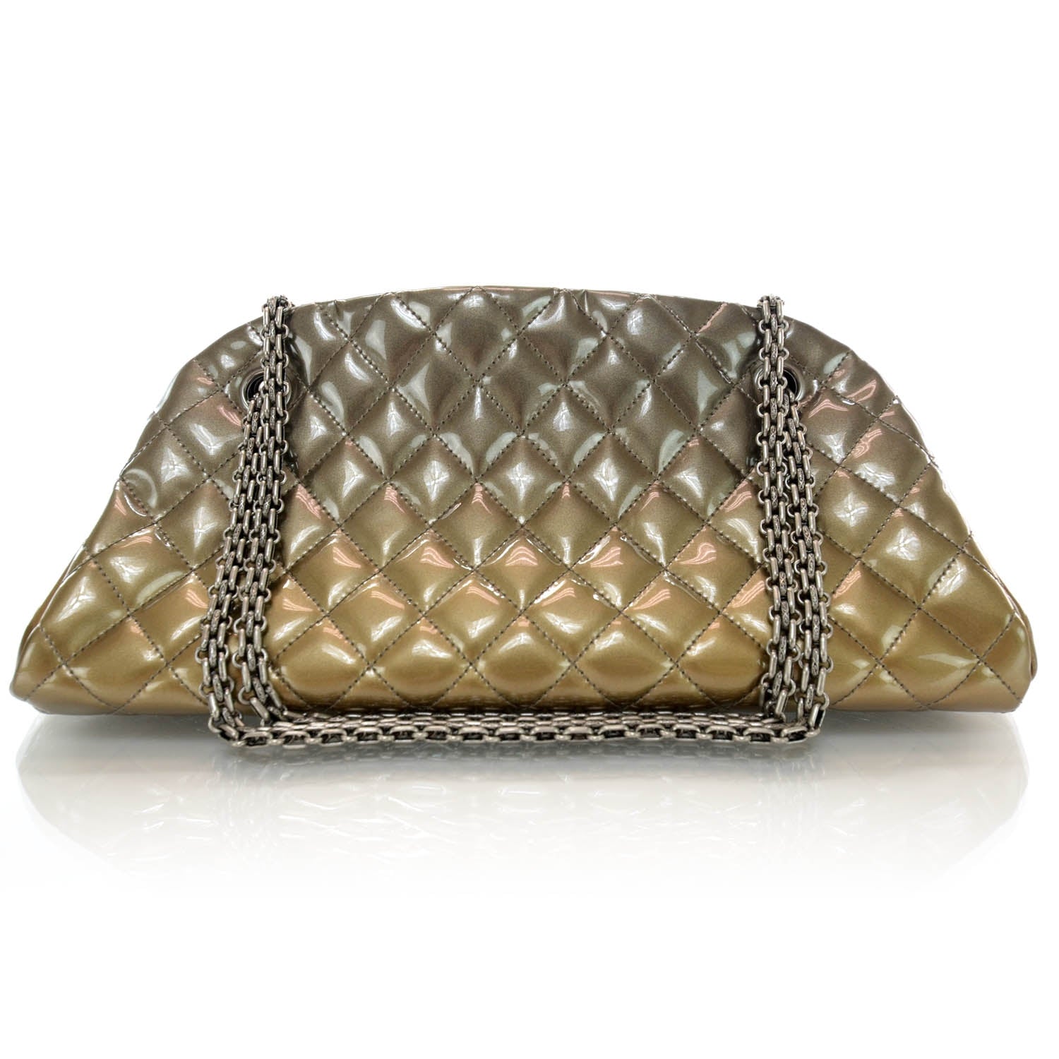 Chanel Metallic Patent Quilted Medium Just Mademoiselle Bowling Bag Gold Degrade 3 of 10