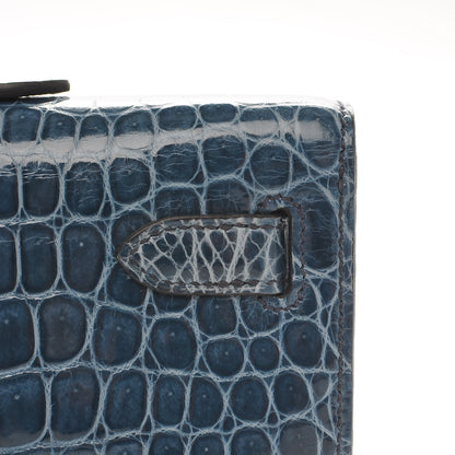 Hermes Shiny Niloticus Crocodile Kelly Cut Pochette Blue Jean 28 of 38