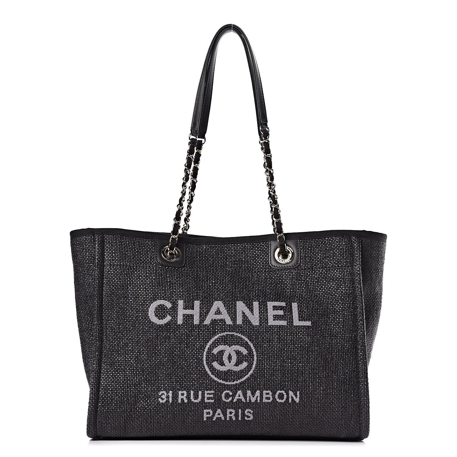 Chanel Woven Straw Raffia Small Deauville Tote Black 1 of 11