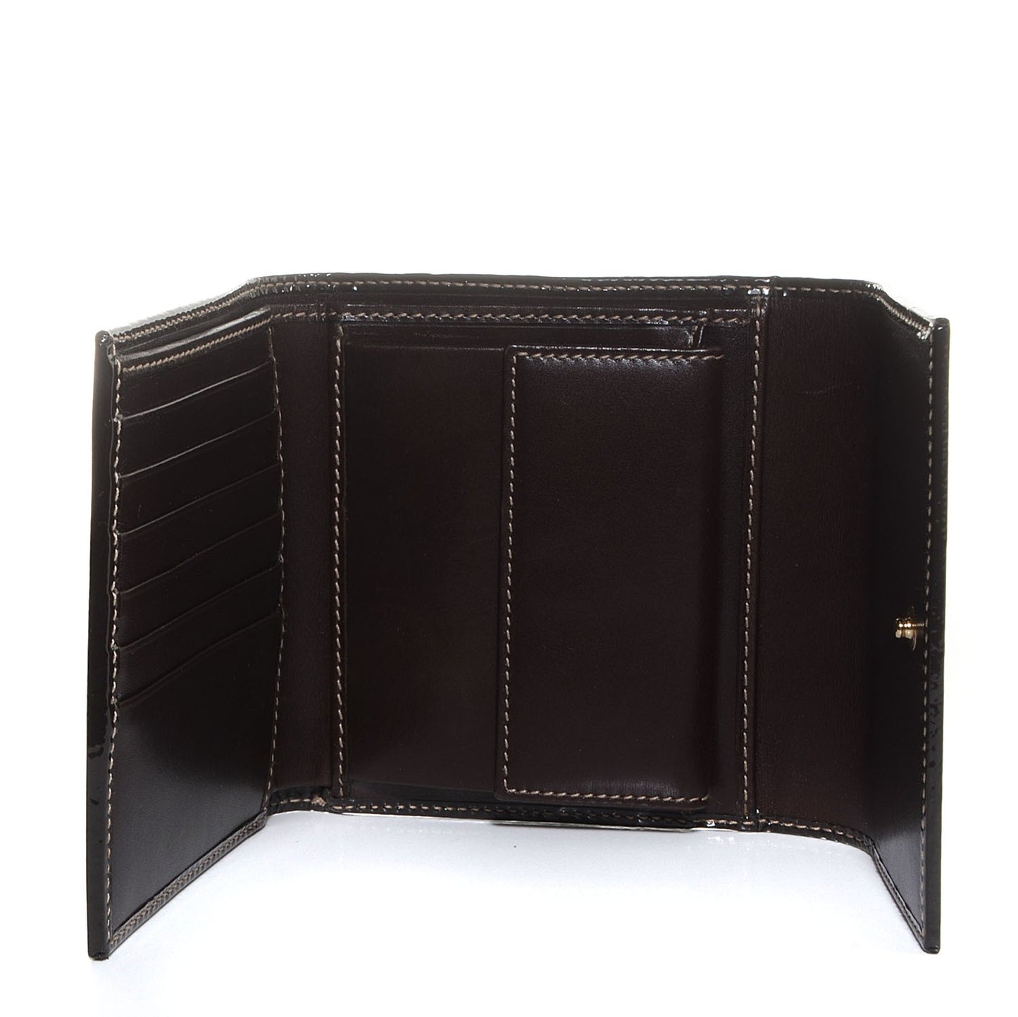 GG Plus Monogram Joy French Flap Wallet Beige Ebony Dark Brown
