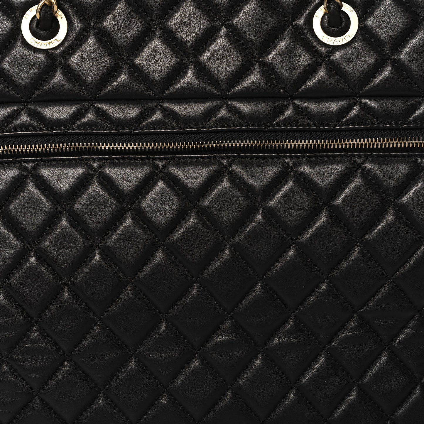 Lambskin Quilted CC Pocket Shopping Tote Black