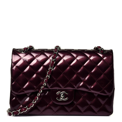 Chanel Striated Patent Quilted Jumbo Double Flap Burgundy 1 of 8