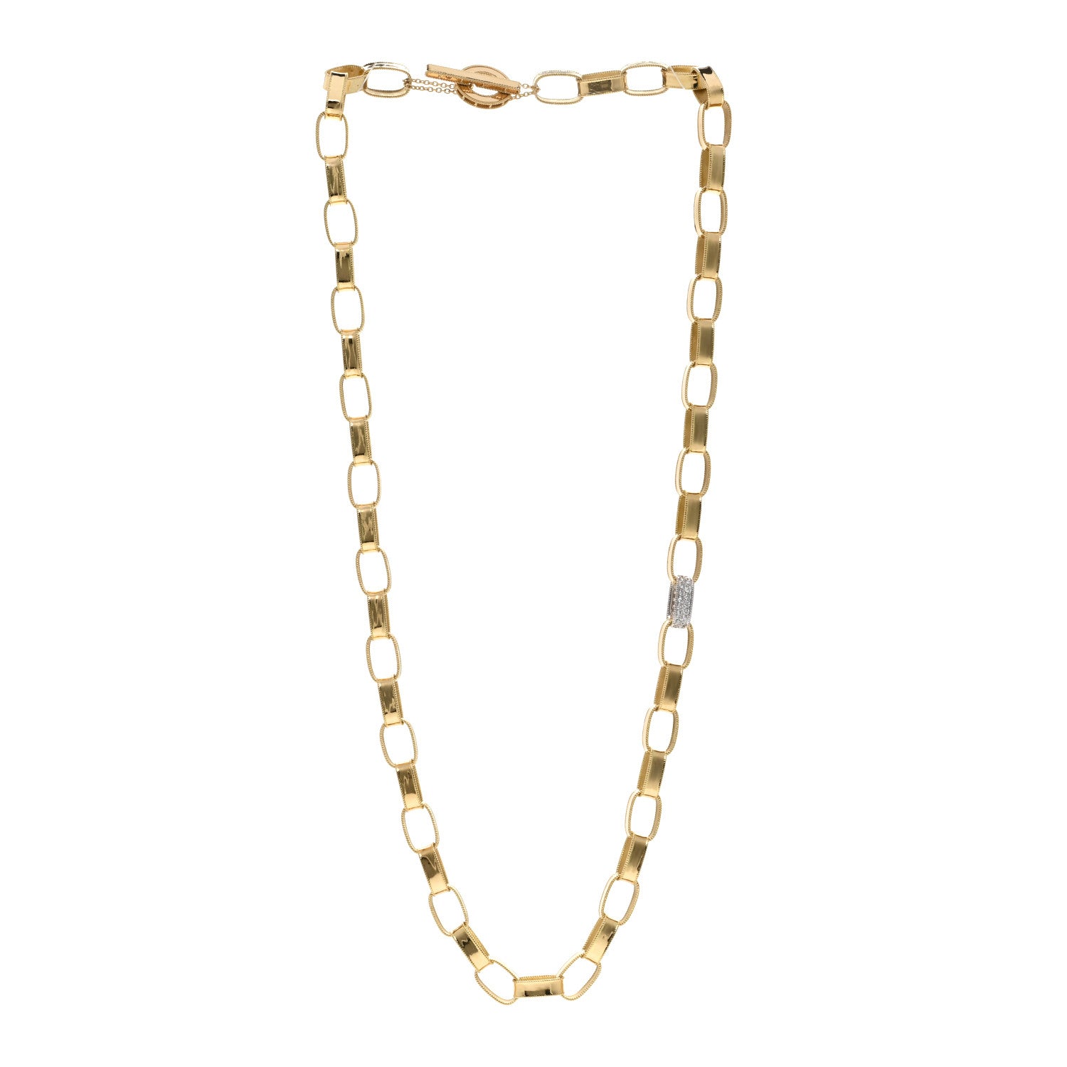 Roberto Coin 18K Yellow White Gold Diamond Link Pave Necklace 3 of 4