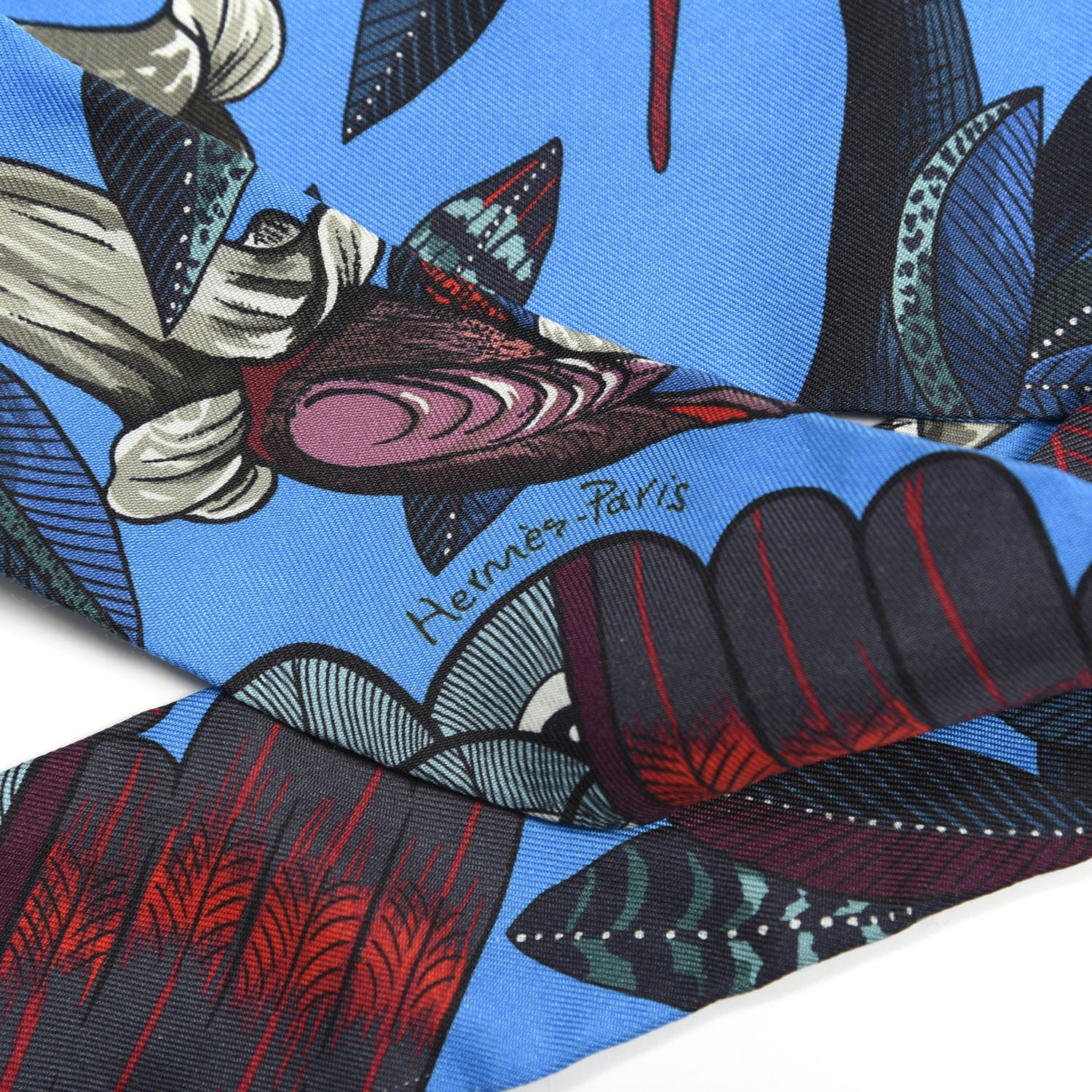 Hermes Silk Tree Of Song Twilly Cobalt Rouge 5 of 6