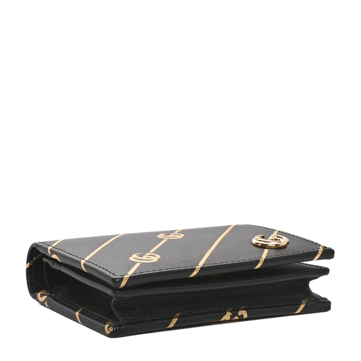 Calfskin Diagonal GG Card Case Black Gold