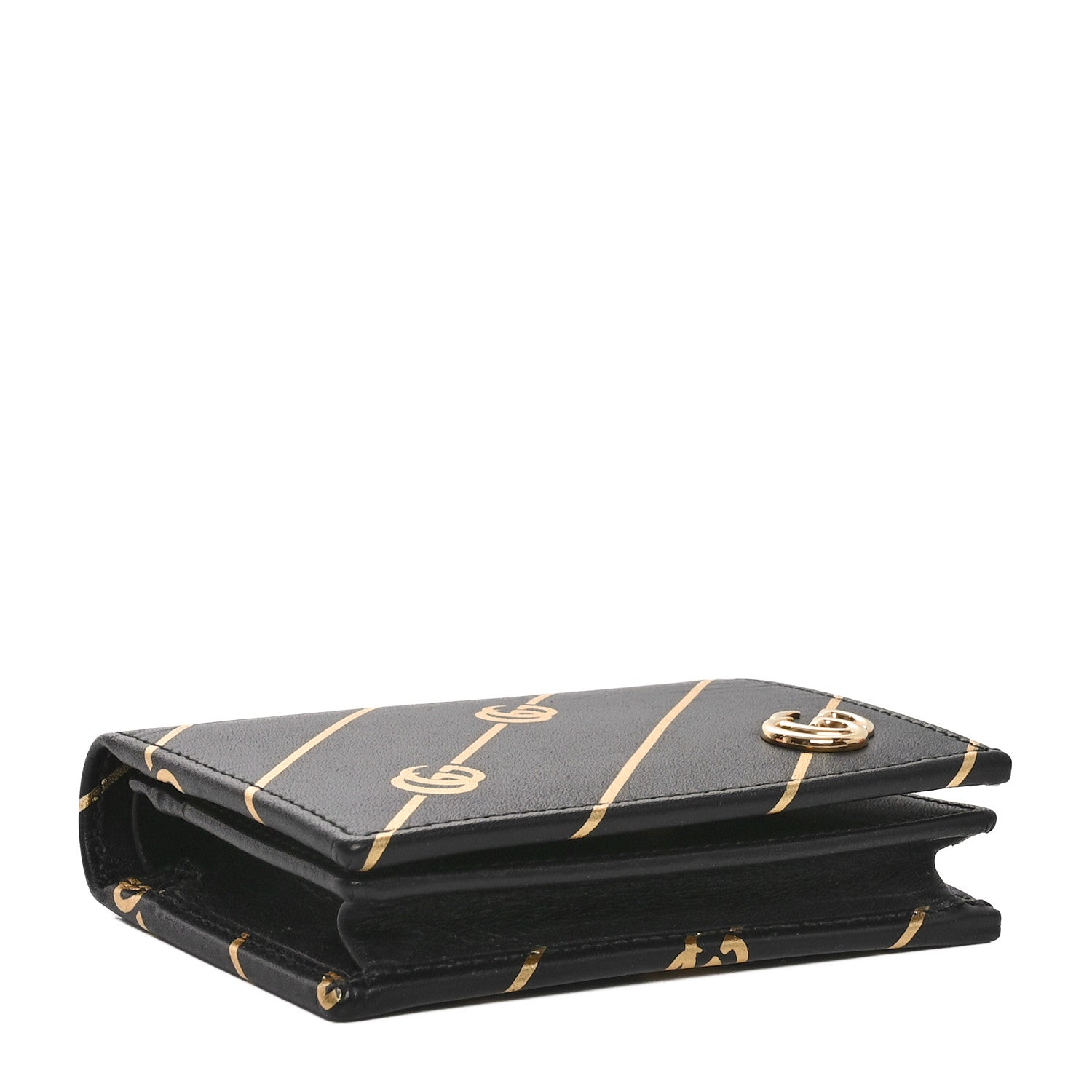 Gucci Calfskin Diagonal GG Card Case Black Gold 4 of 9