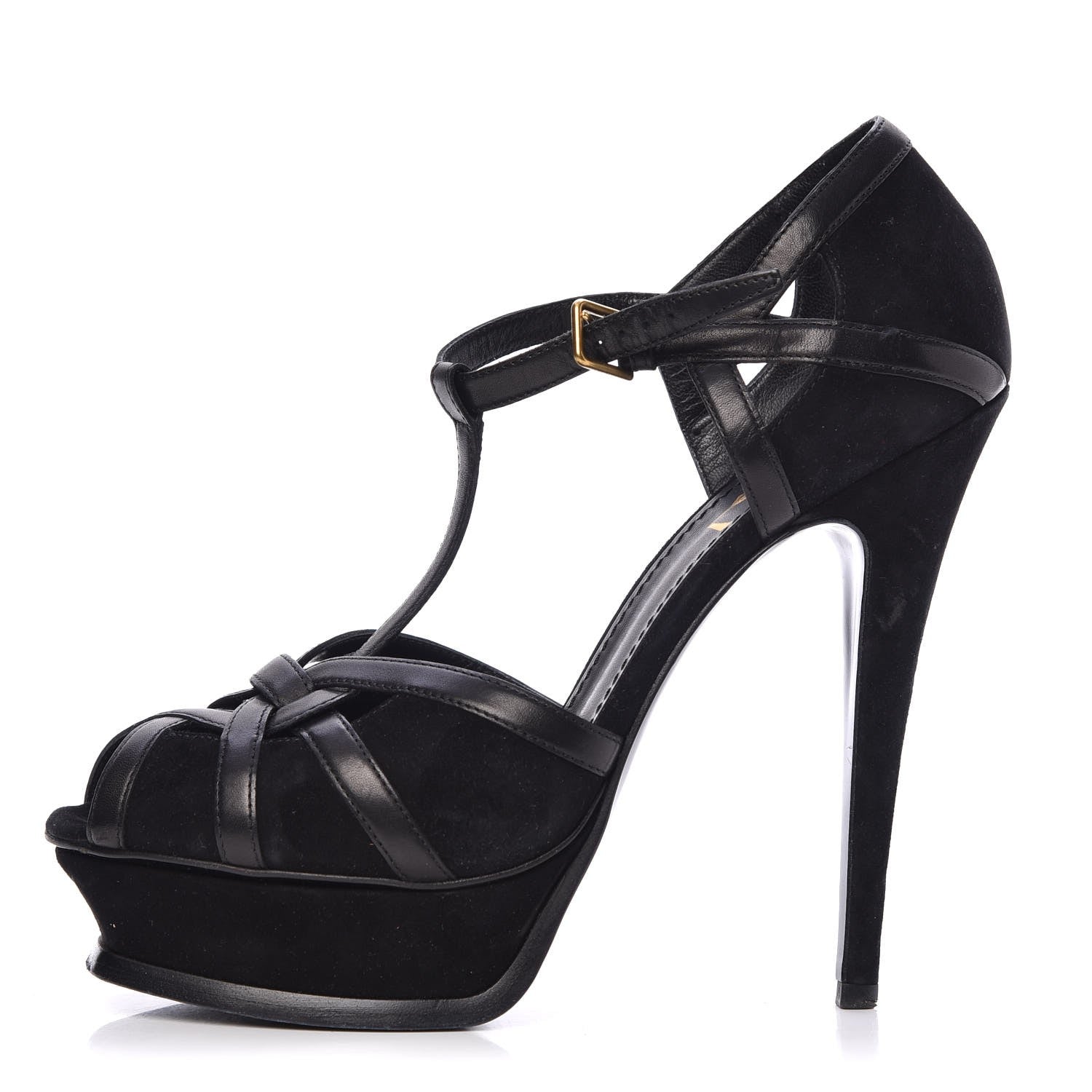 Saint Laurent Calfskin Suede Platform Sandals 38.5 Black 1 of 21