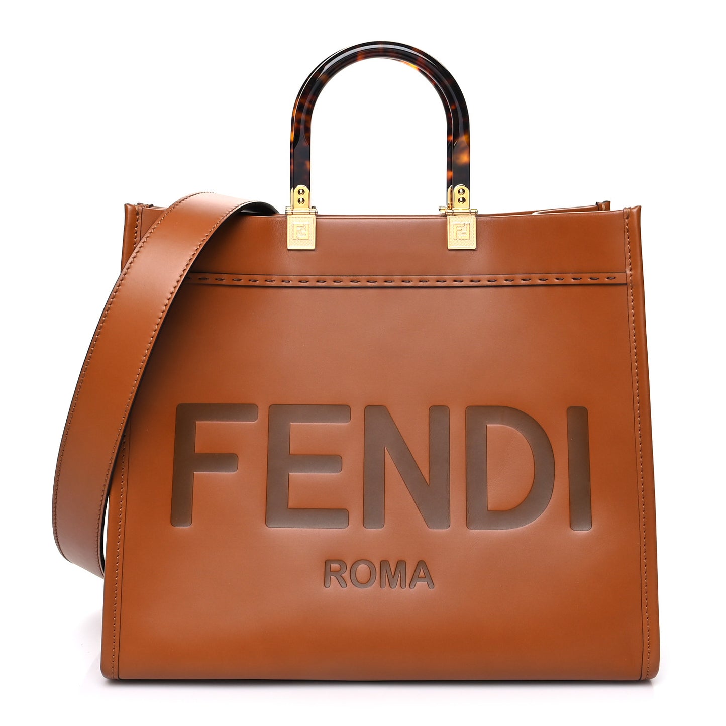 Vitello King Plexiglass Medium Fendi Sunshine Shopper Tote Cuoio