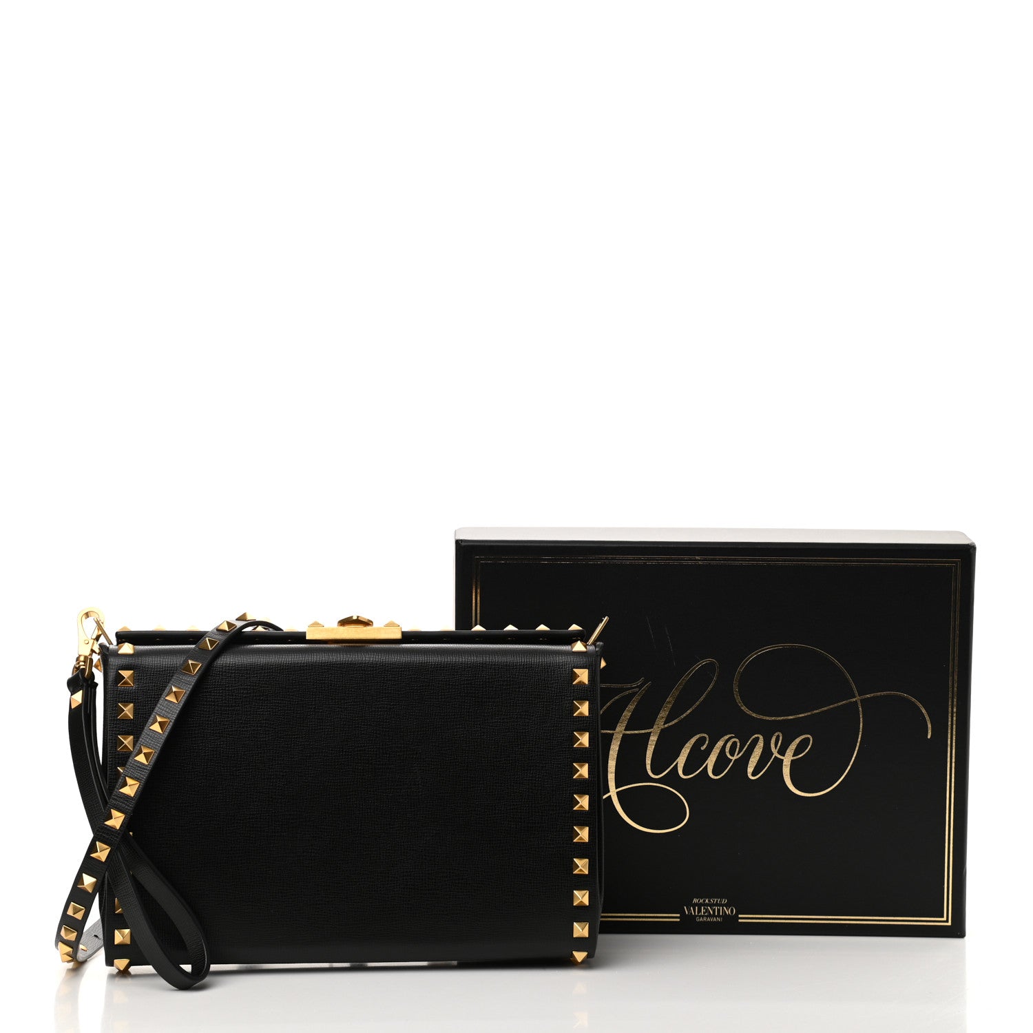 Valentino Garavani Grainy Calfskin Rockstud Alcove Clutch Black 10 of 10