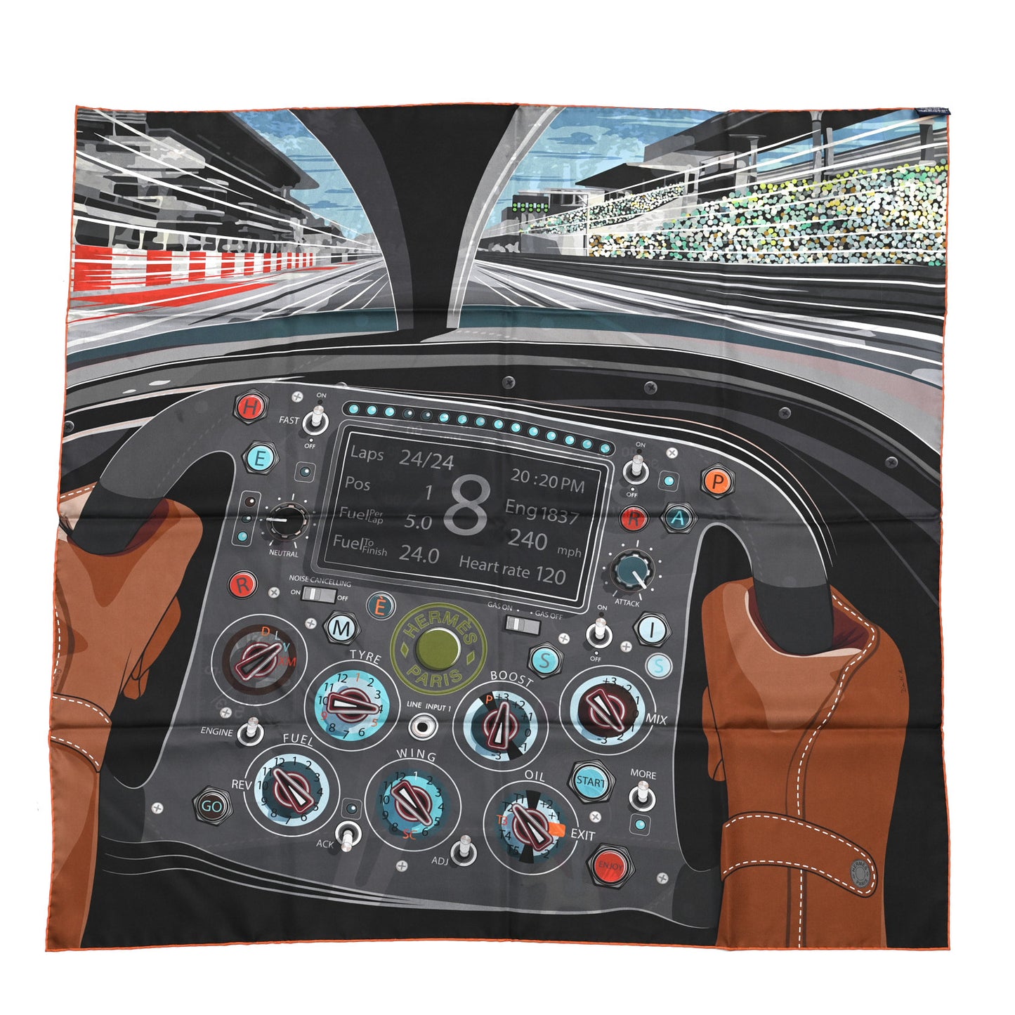Silk Double Face Formula One Scarf 90 Vert De Gris Marine