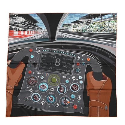 Hermes Silk Double Face Formula One Scarf 90 Vert De Gris Marine 1 of 7